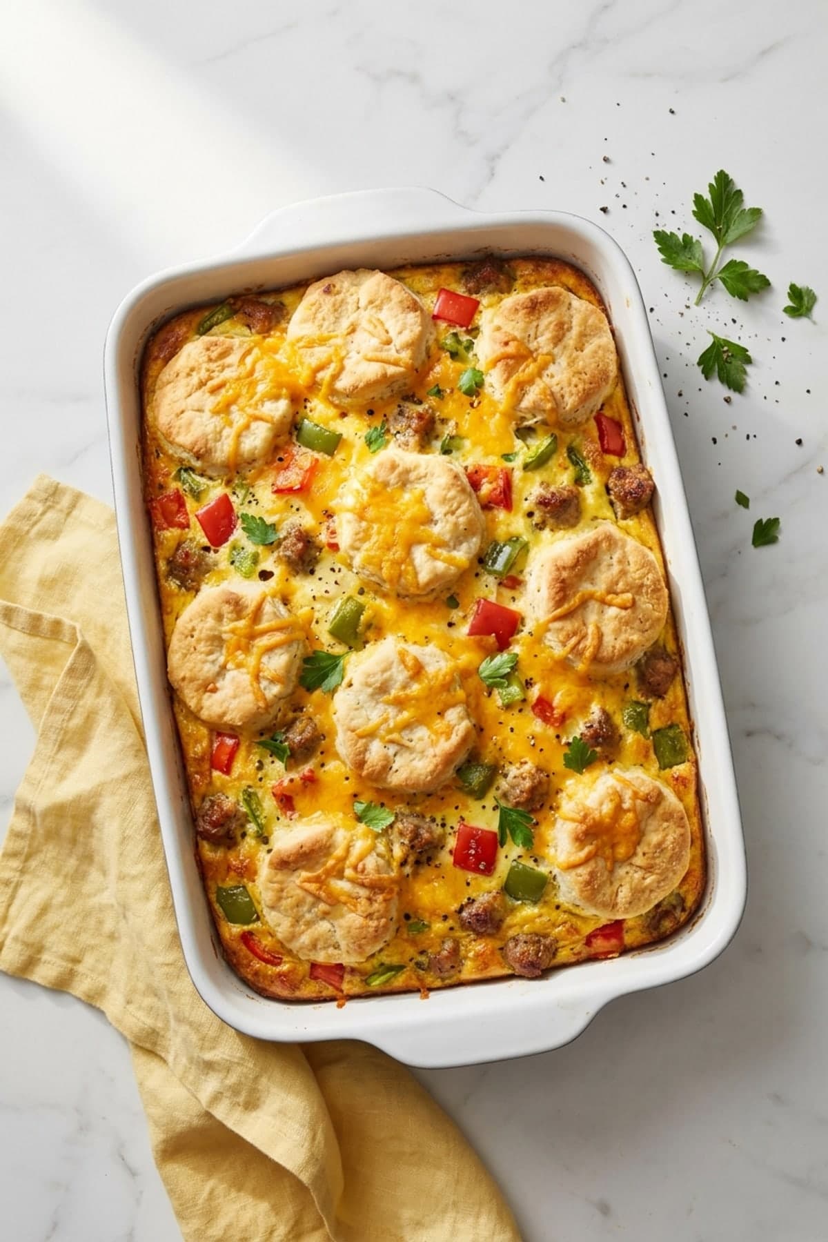 Breakfast Casserole With Biscuits Baked Right on Top