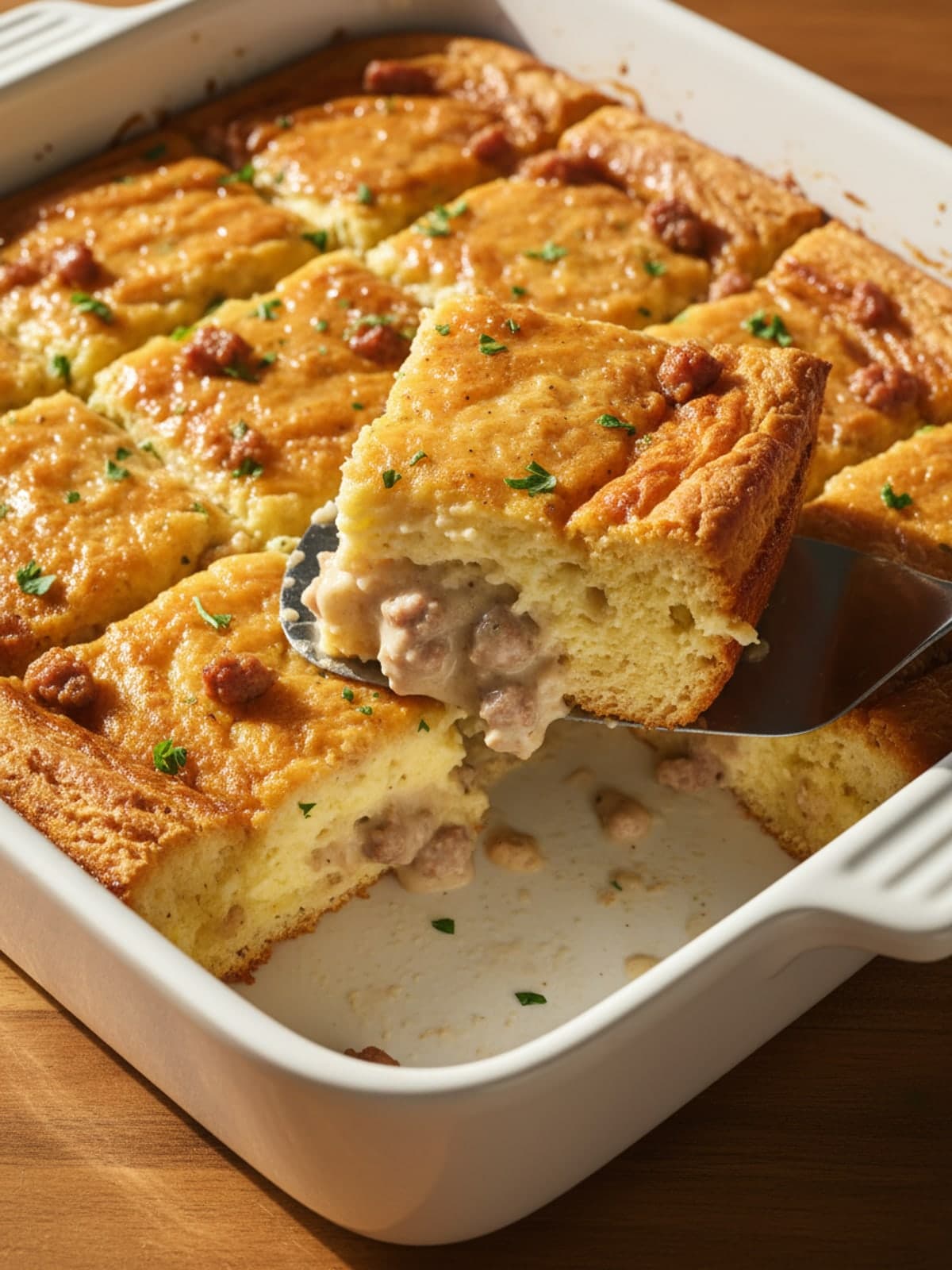 Biscuits and Gravy Breakfast Casserole in One Dish: Check texture and portion