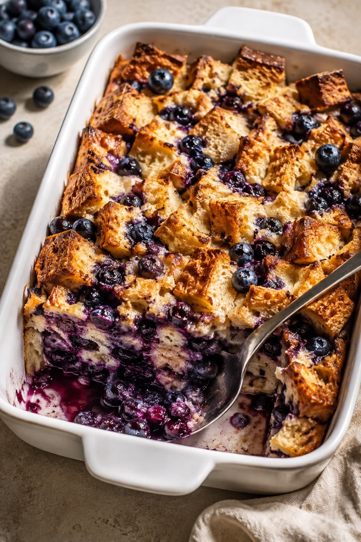 Blueberry French Toast Casserole With Berries Between ready to serve