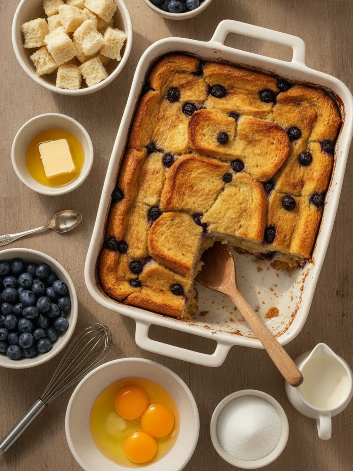 Ingredients for Blueberry French Toast Casserole With Berries Between