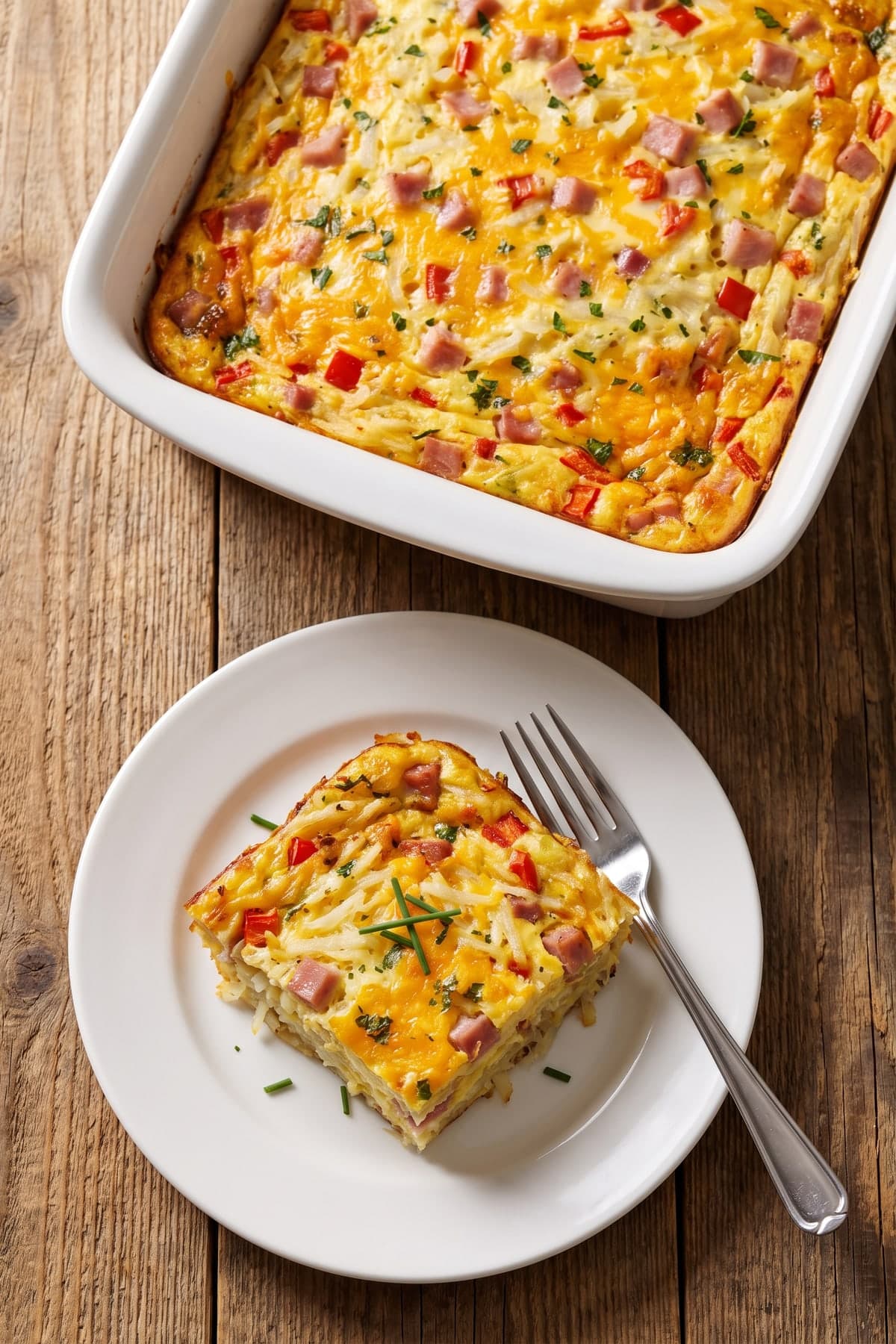 Breakfast Casserole With Hashbrowns, Crisp From the Pan ready to serve