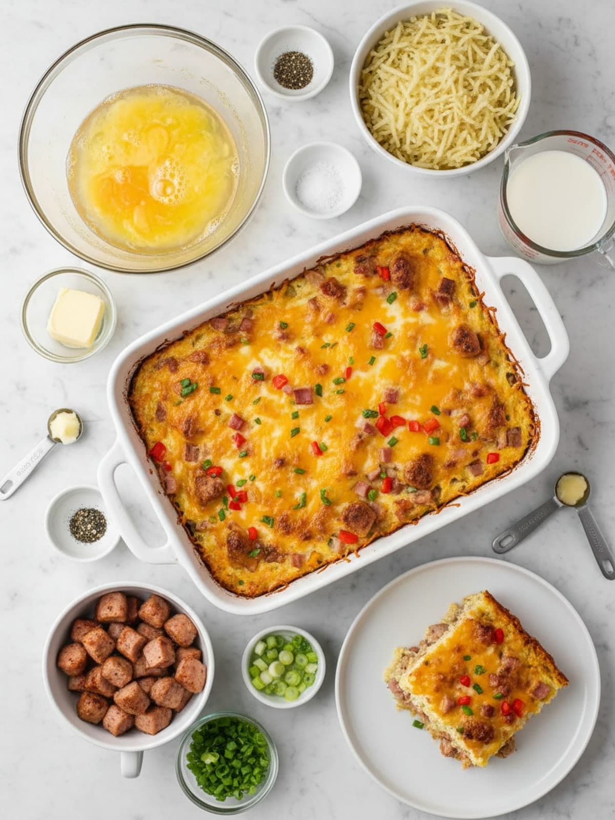 Ingredients for Crisp-Bottom Hashbrown Breakfast Casserole