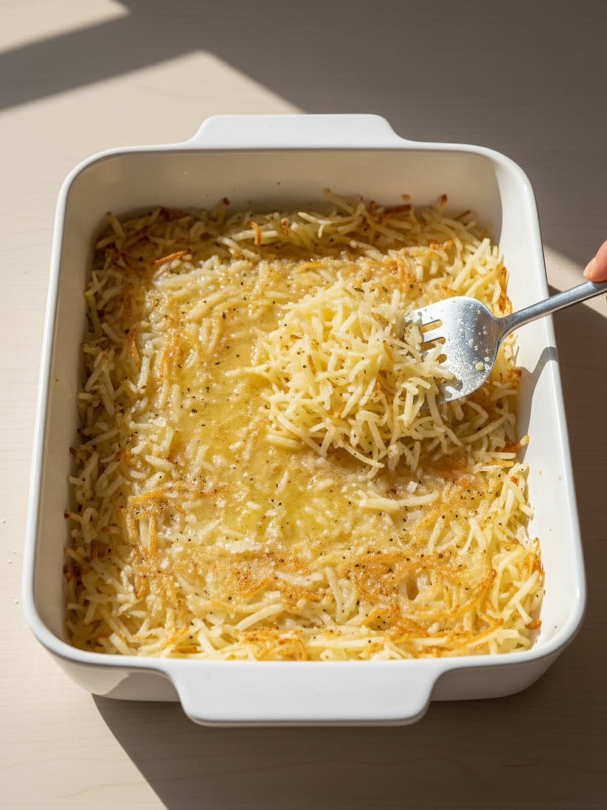 Crisp-Bottom Hashbrown Breakfast Casserole: Build the base