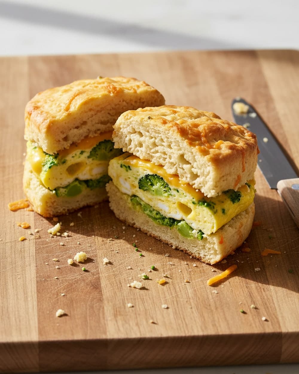 Broccoli Egg Cheddar Biscuit Sandwiches