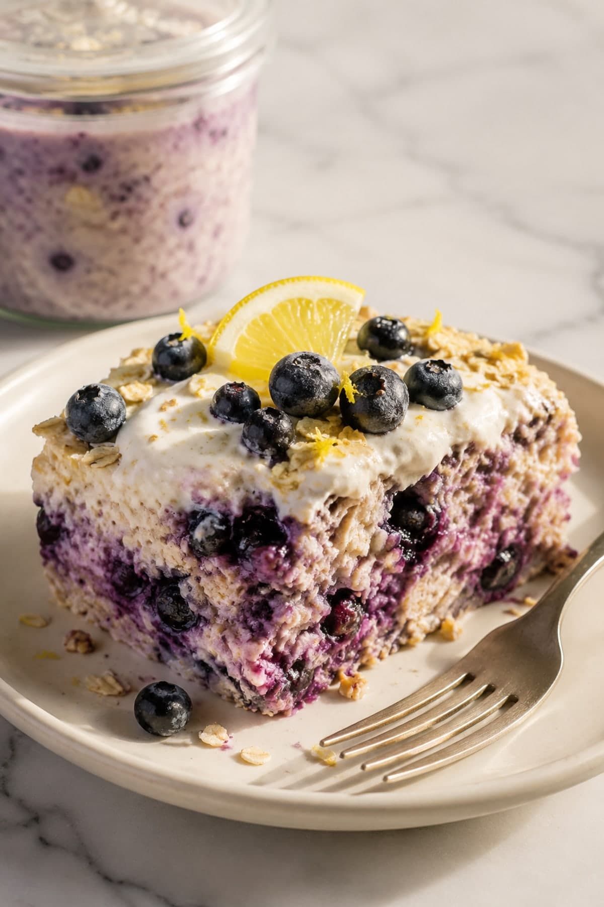 Blueberry Overnight Oats With Frozen Berries ready to serve