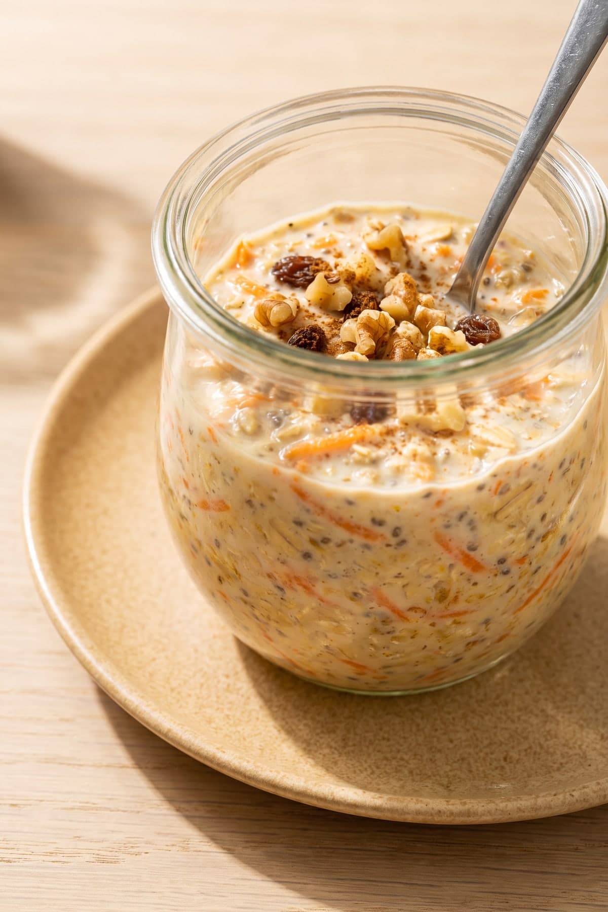 Carrot Cake Overnight Oats With Fresh Shredded Carrot ready to serve