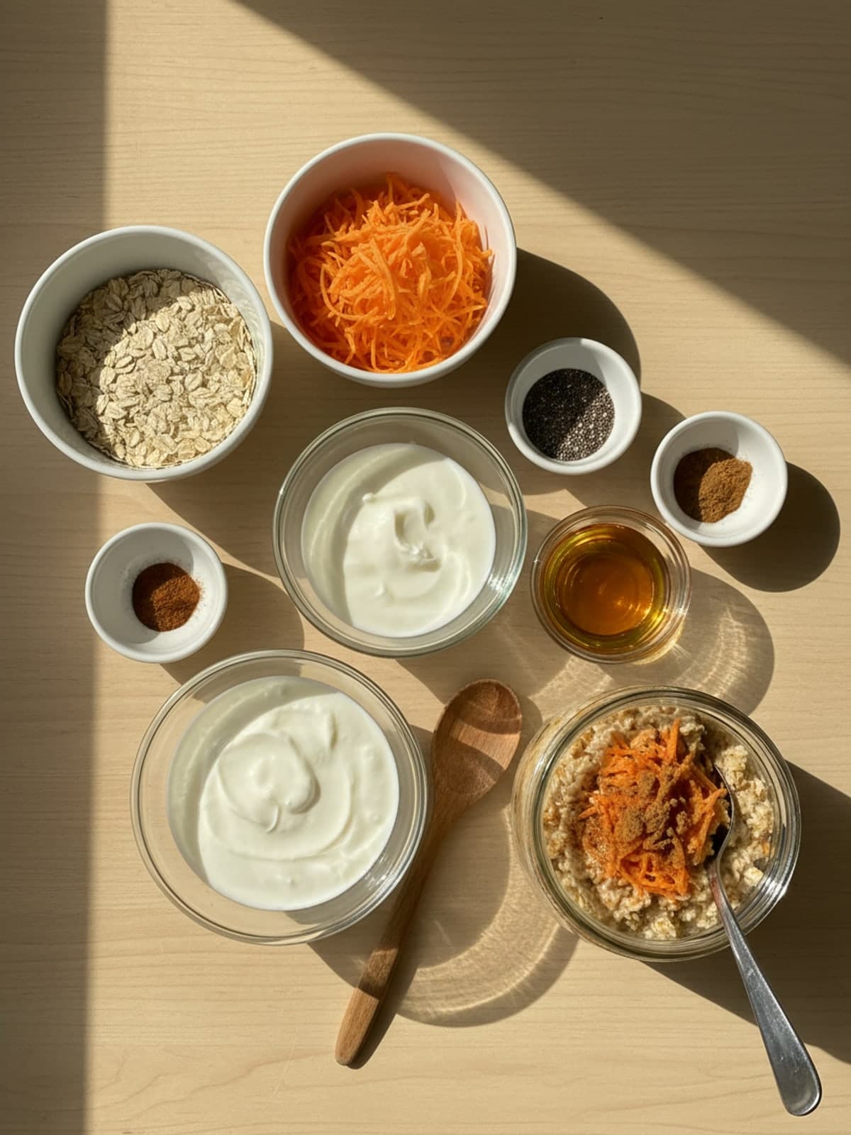 Ingredients for Carrot Cake Overnight Oats With Fresh Shredded Carrot