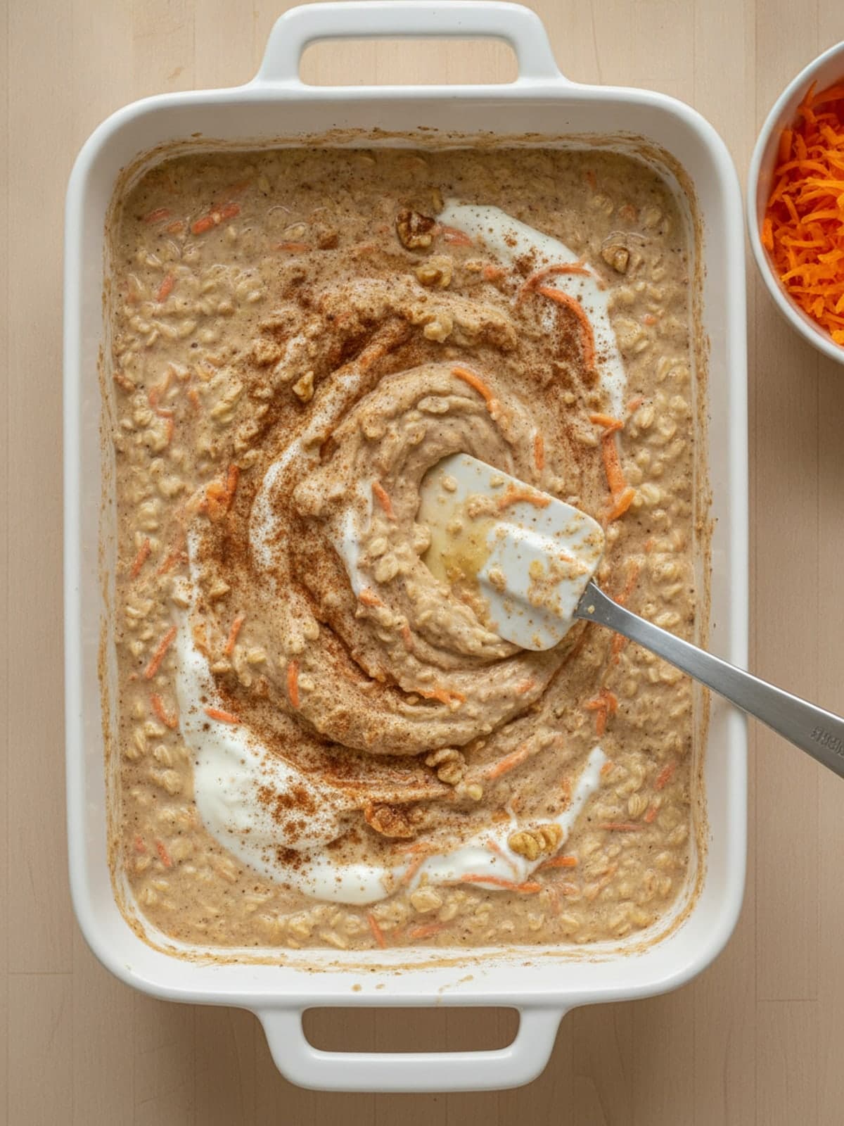 Carrot Cake Overnight Oats With Fresh Shredded Carrot: Add the wet ingredients
