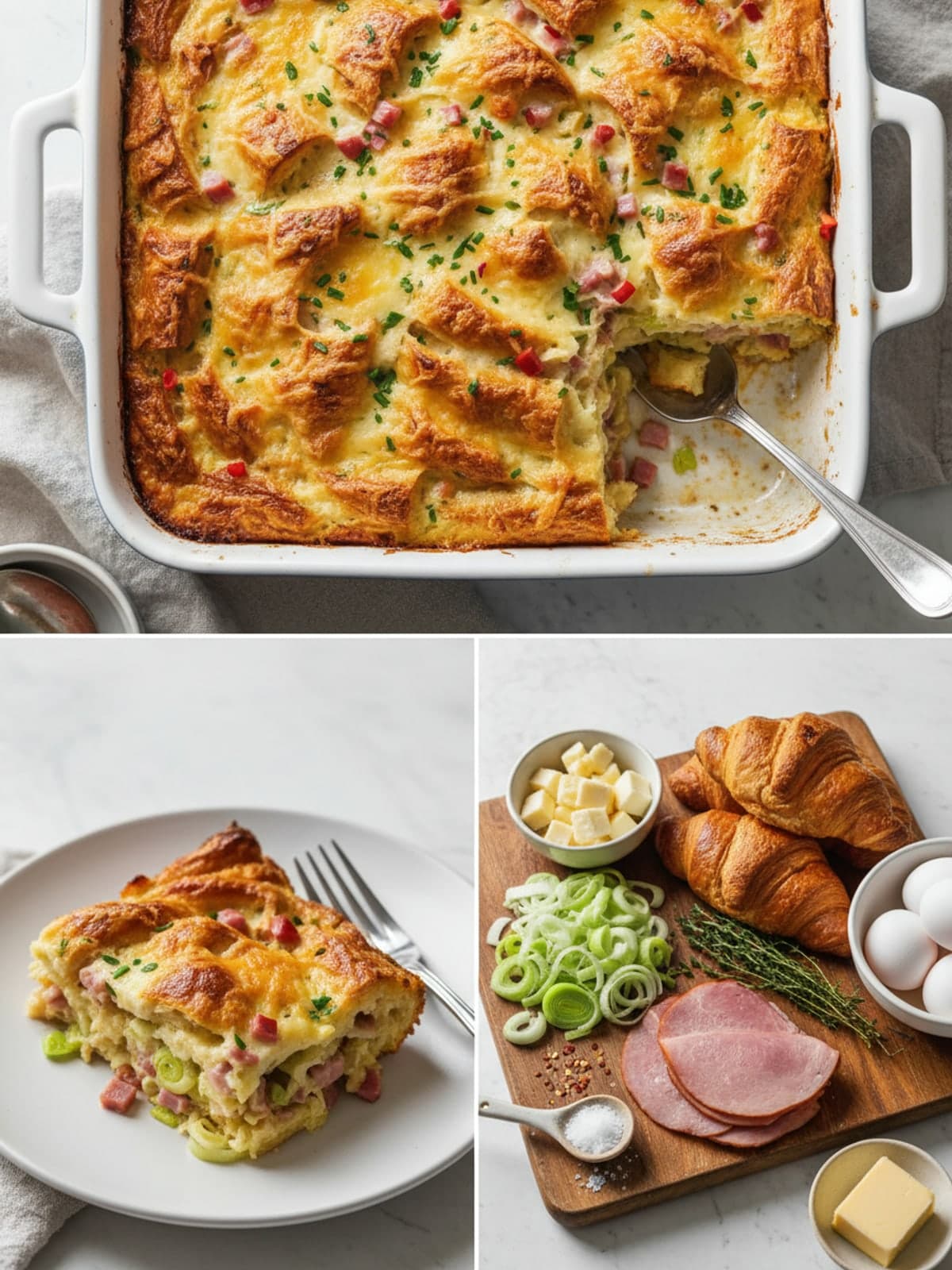 Croissant Breakfast Casserole With Ham and Gruyère: Soften the leeks