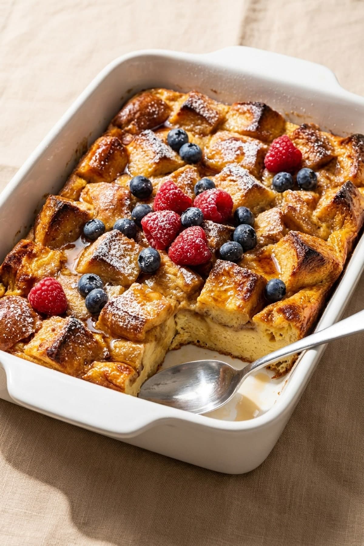 Overnight French Toast Casserole With an Eight-Hour Soak ready to serve