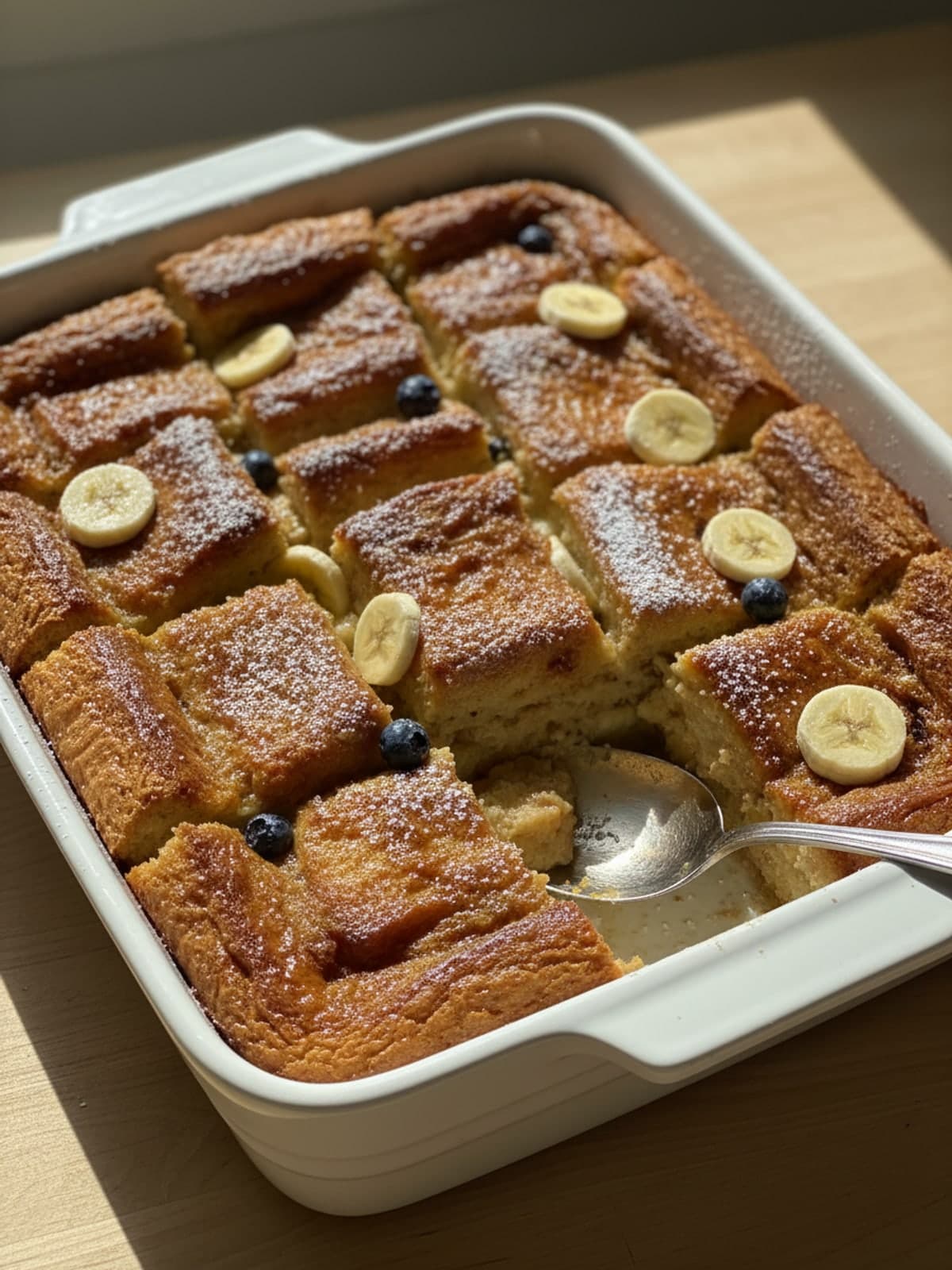 Overnight French Toast Casserole With an Eight-Hour Soak: Butter the dish