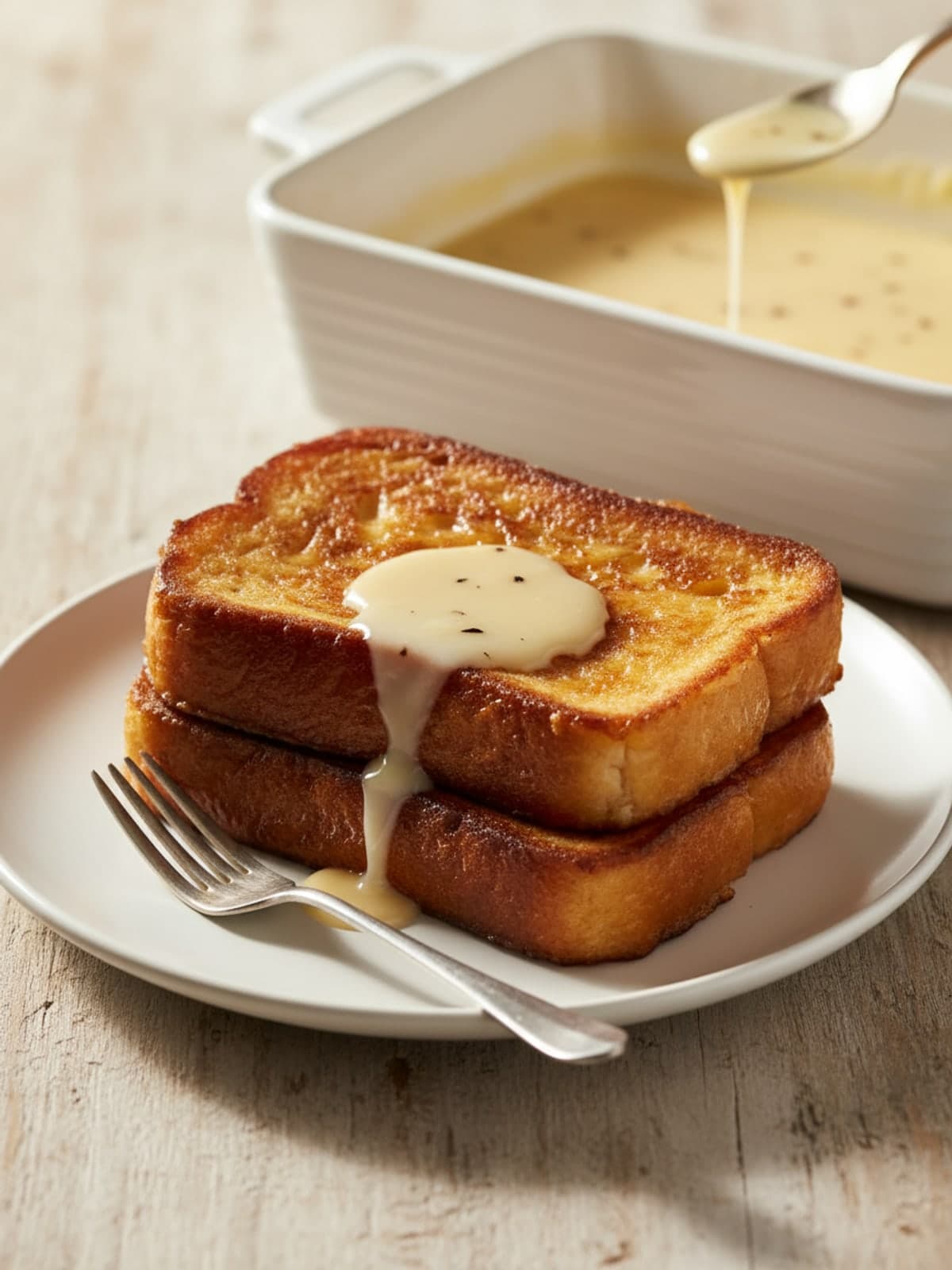 French Toast With Deep-Soaked Vanilla Custard: Cook gently