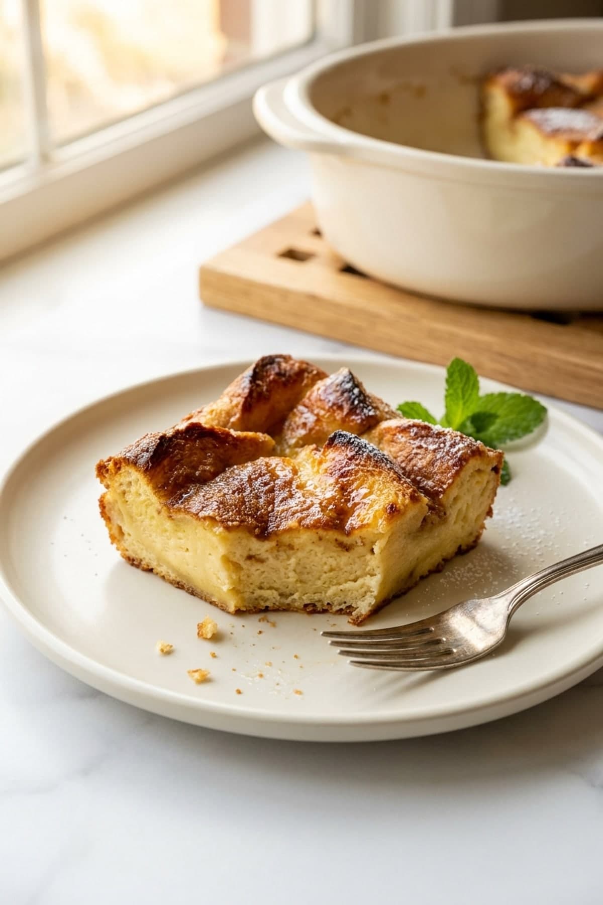 French Toast Bake With a Crackly Brown Sugar Top ready to serve