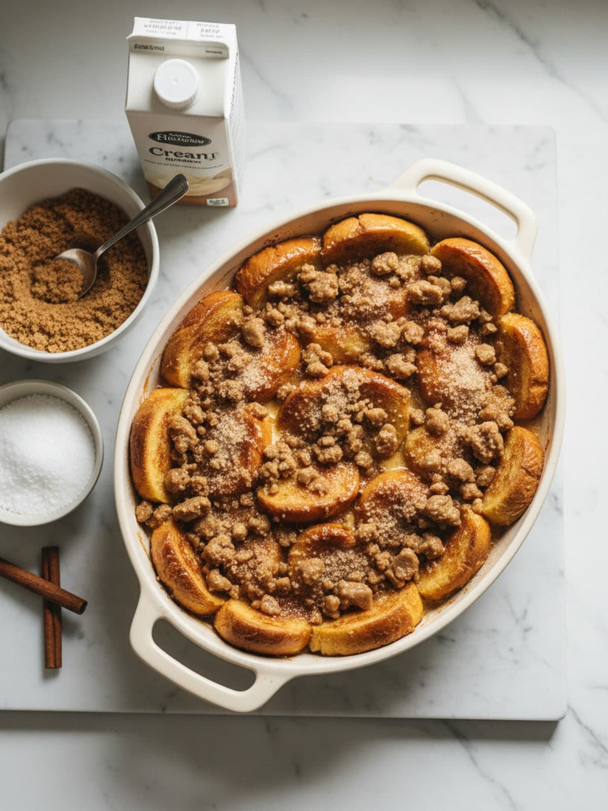 French Toast Bake With a Crackly Brown Sugar Top: Build the decisive layers