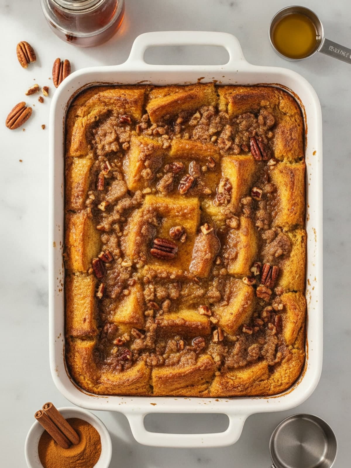 French Toast Casserole Built the Night Before: Check texture and portion
