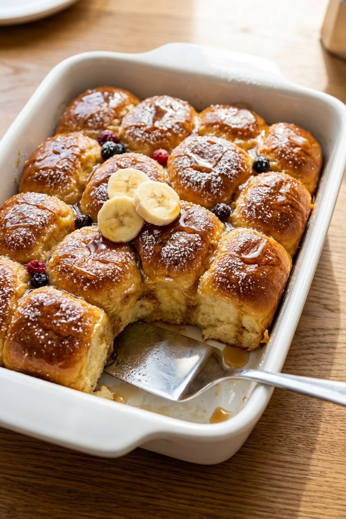 Hawaiian Roll French Toast Pull-Apart Bake ready to serve
