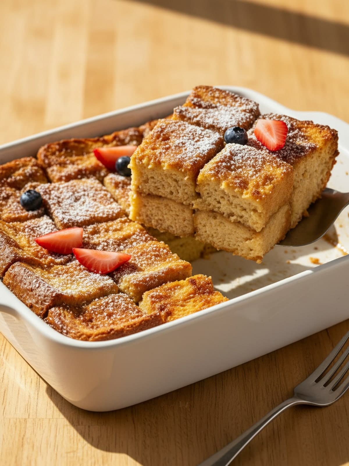 Overnight French Toast Casserole That Soaks Eight Hours: Check texture and portion