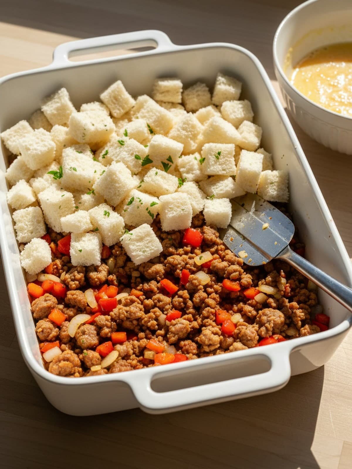 Cold-Start Overnight Breakfast Casserole: Brown the filling