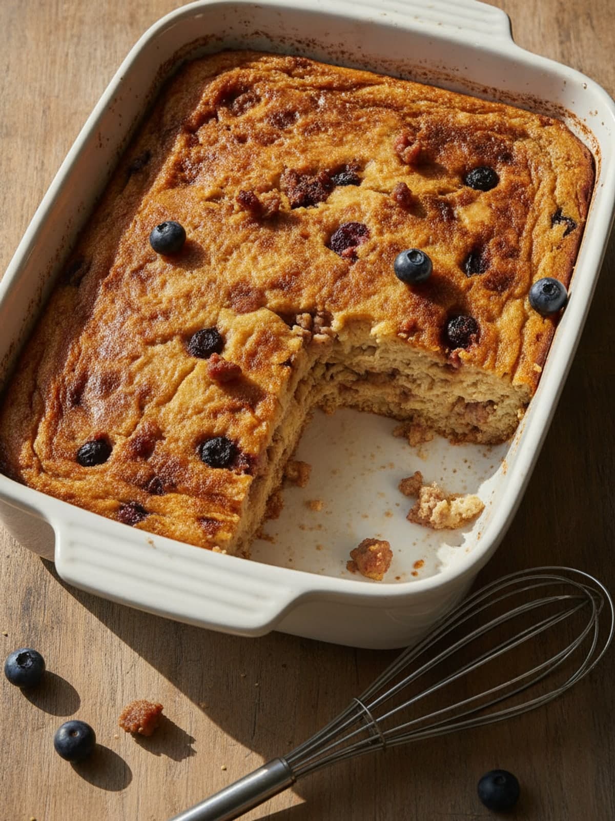 Pancake Casserole Breakfast With Sausage and Berries: Whisk wet ingredients