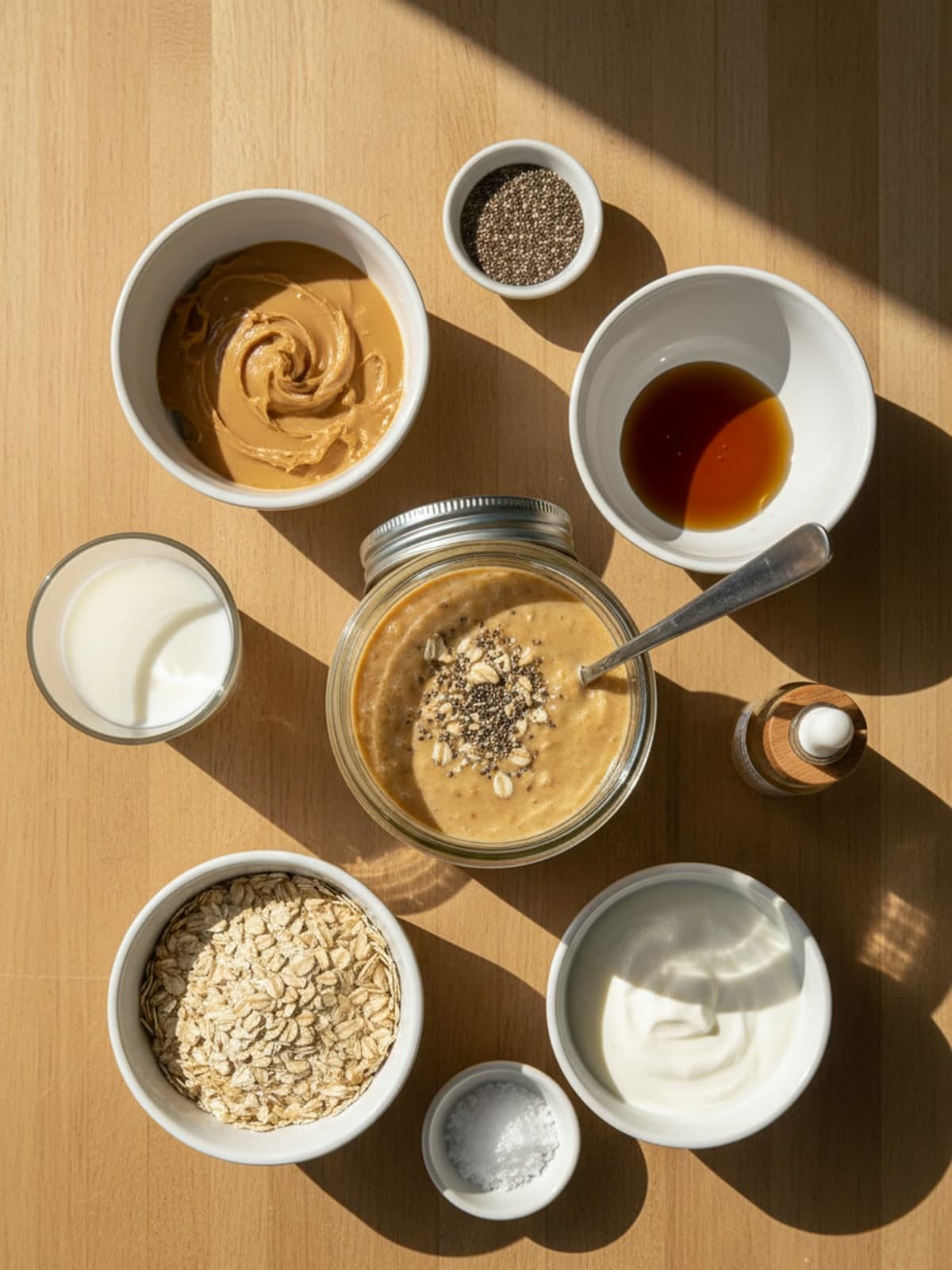 Ingredients for Peanut Butter Overnight Oats That Stay Stirrable