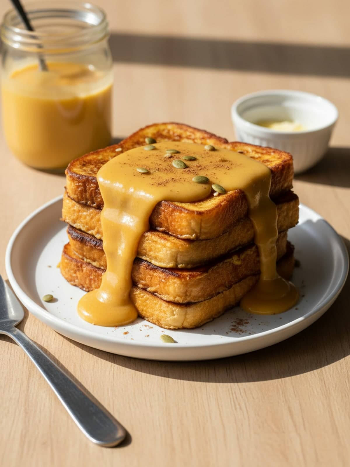 Pumpkin French Toast With Smooth Pumpkin Custard: Heat the skillet