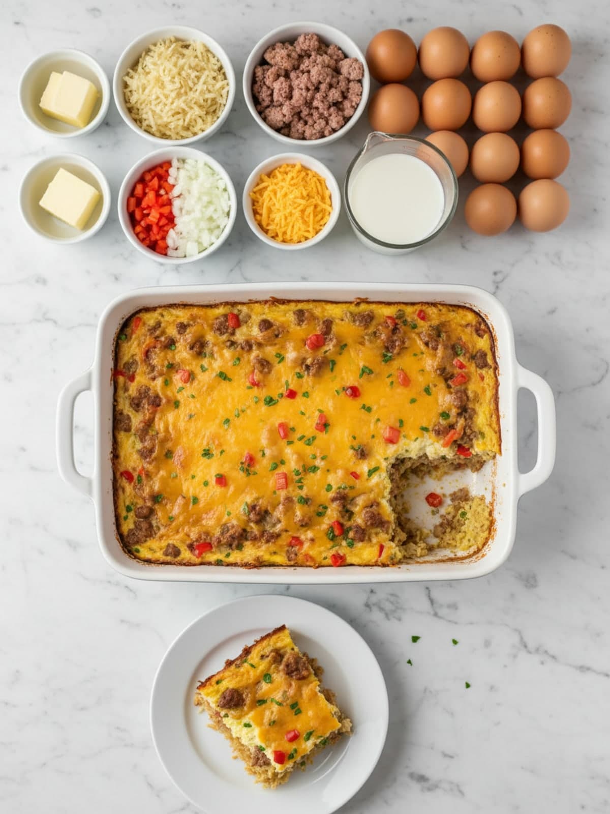 Ingredients for Sausage Breakfast Casserole With a Firm Hash Brown Base