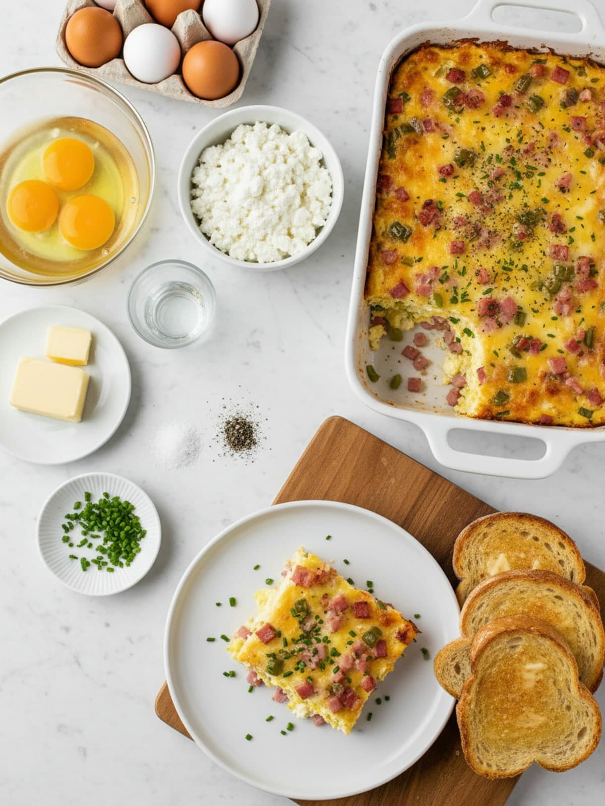 Ingredients for Scrambled Eggs With Cottage Cheese and Visible Curds