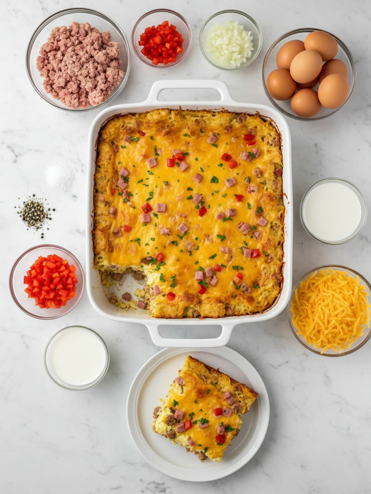 Ingredients for Tater Tot Breakfast Casserole With Sausage and Peppers