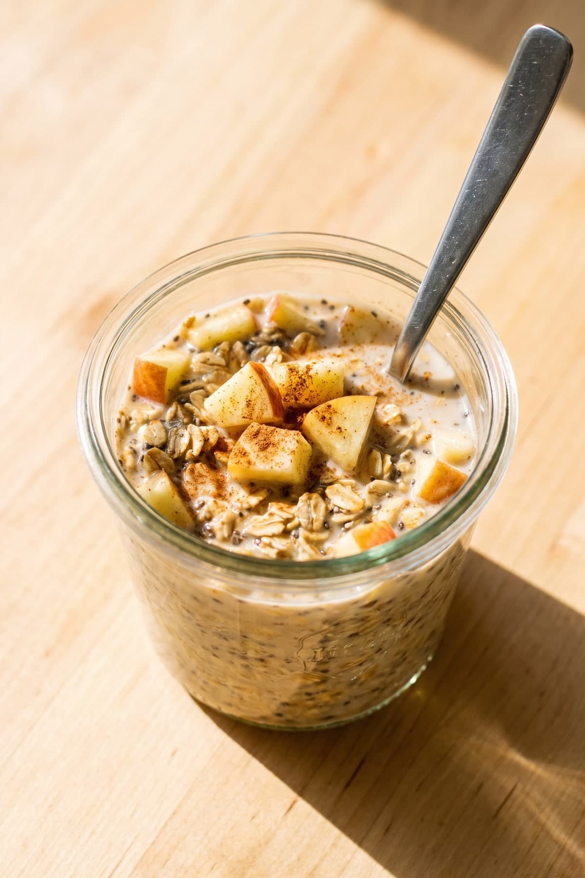 Apple Cinnamon Overnight Oats With Fresh Diced Apple ready to serve