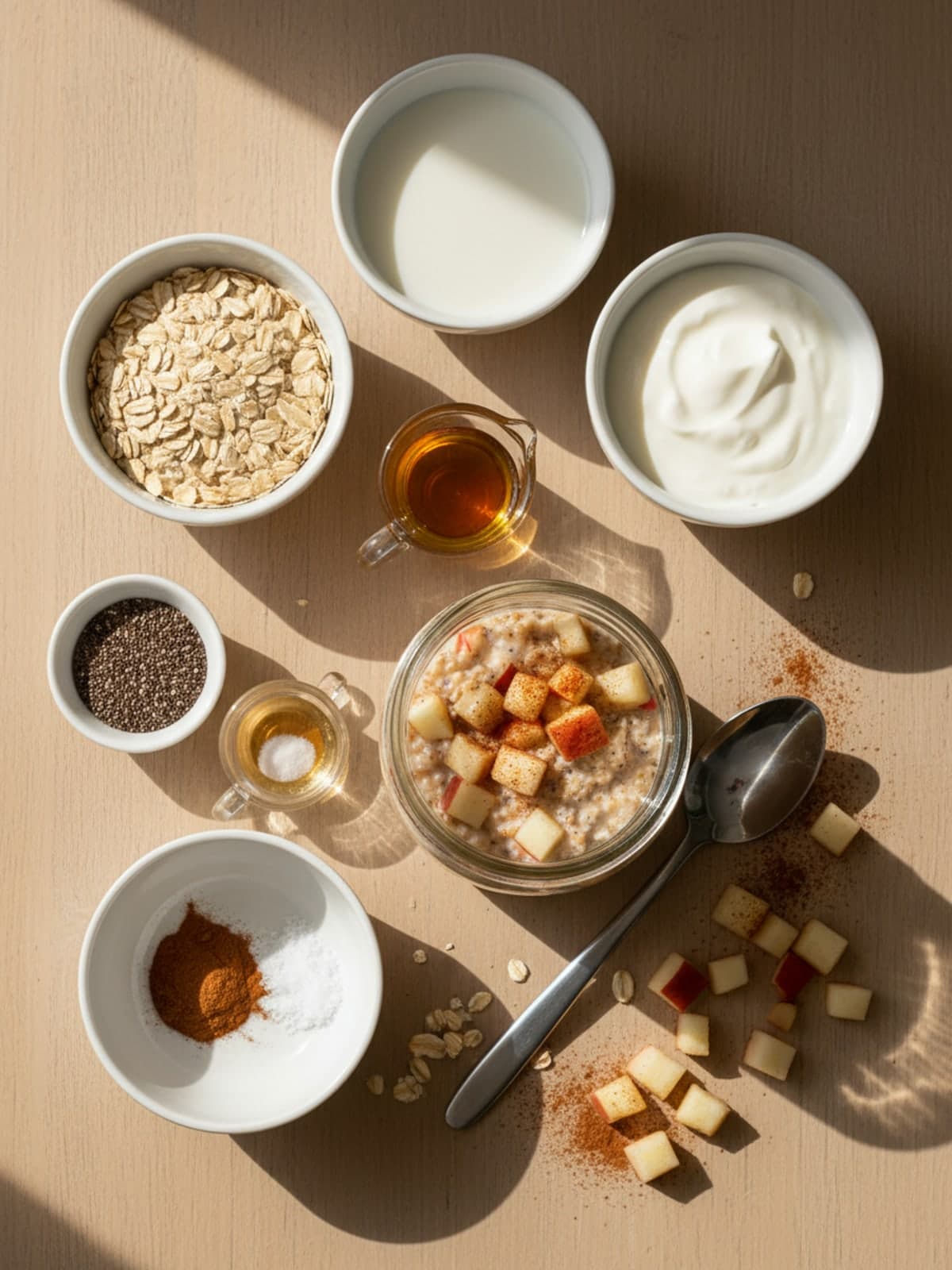 Ingredients for Apple Cinnamon Overnight Oats With Fresh Diced Apple