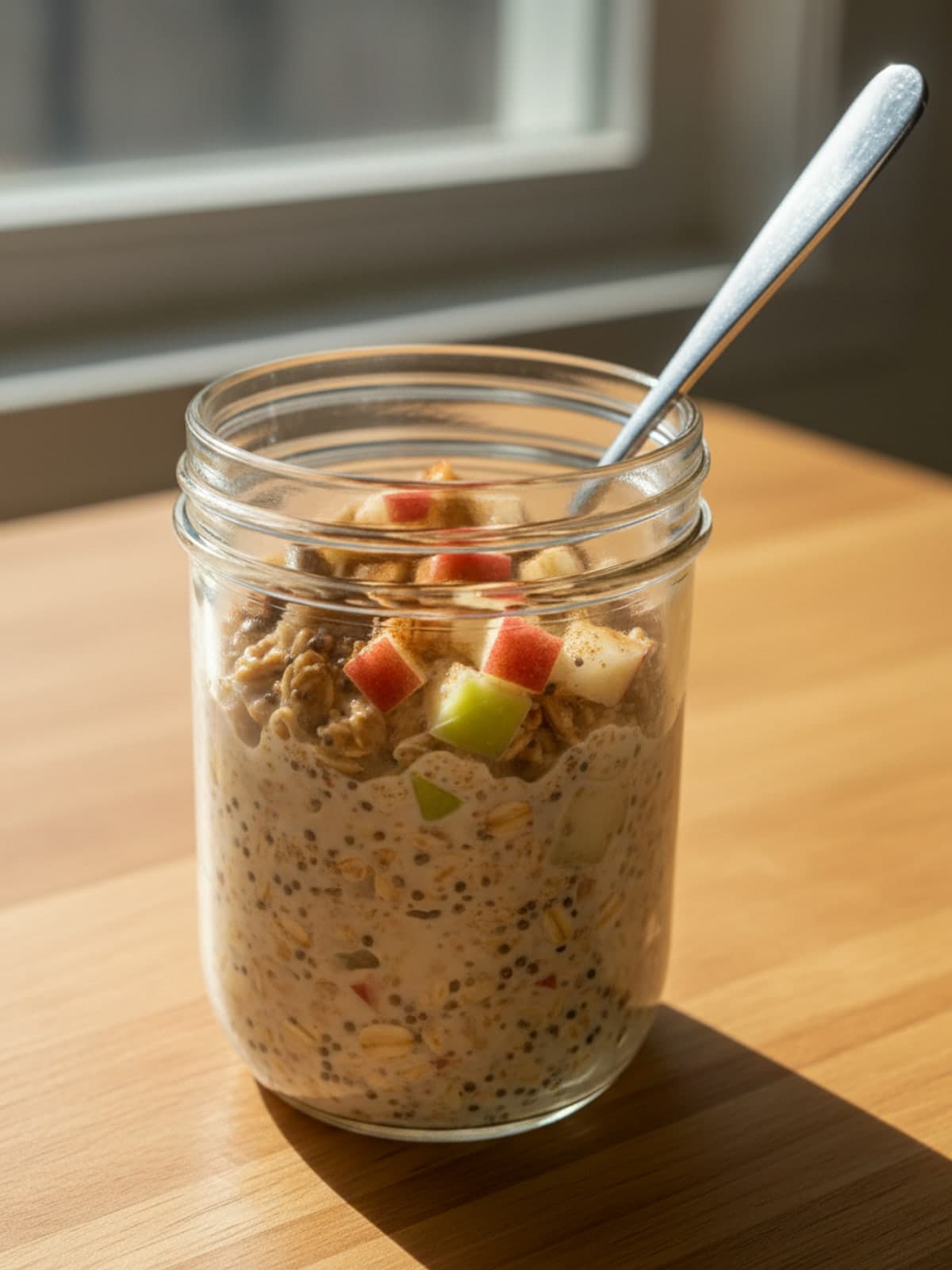 Apple Cinnamon Overnight Oats With Fresh Diced Apple: Stir in oats