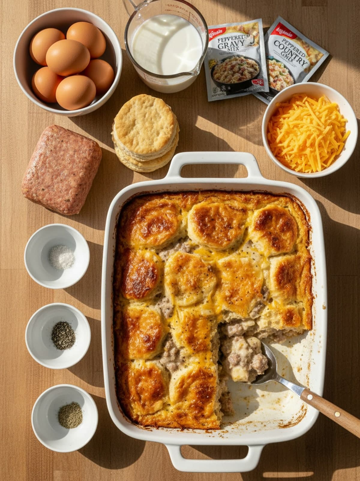 Ingredients for Biscuits and Gravy Breakfast Casserole