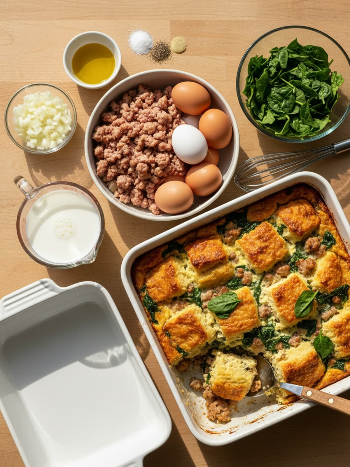 Ingredients for Breakfast Casserole With Biscuits and Chicken Sausage
