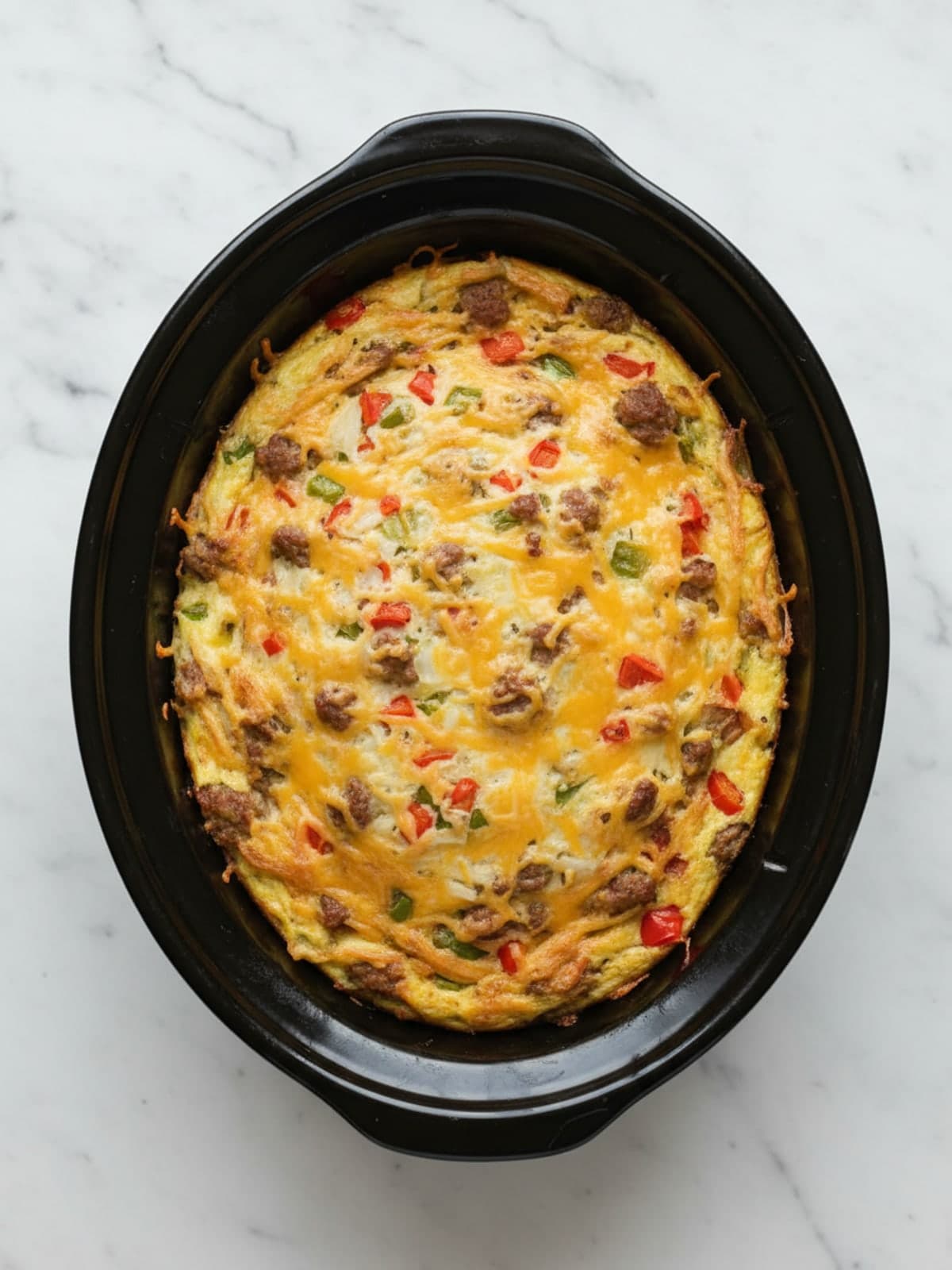 Crockpot Breakfast Casserole on Low for Six Hours: Cook or chill to the center cue