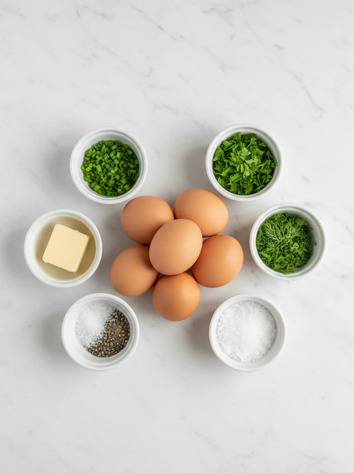 Ingredients for Fluffy Scrambled Eggs Without Milk or Cream