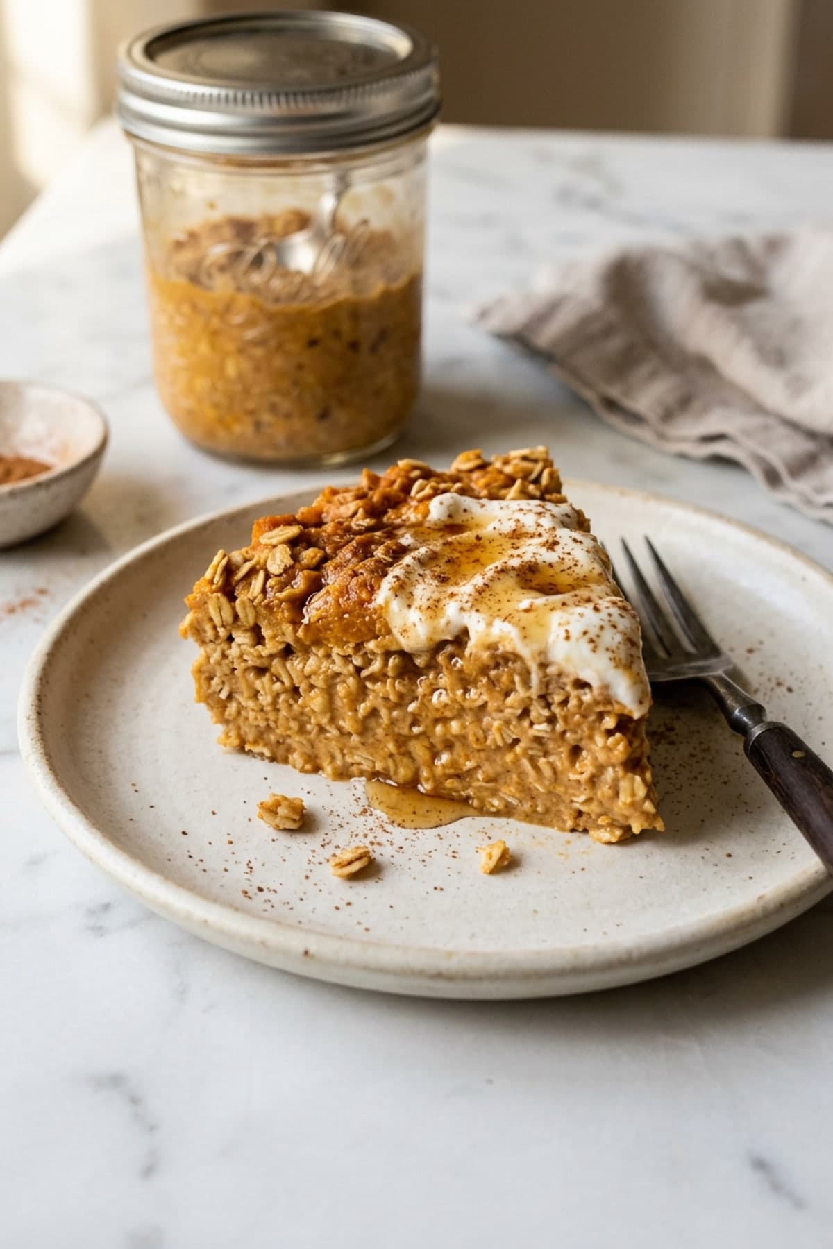 Pumpkin Overnight Oats With Real Pumpkin Puree ready to serve