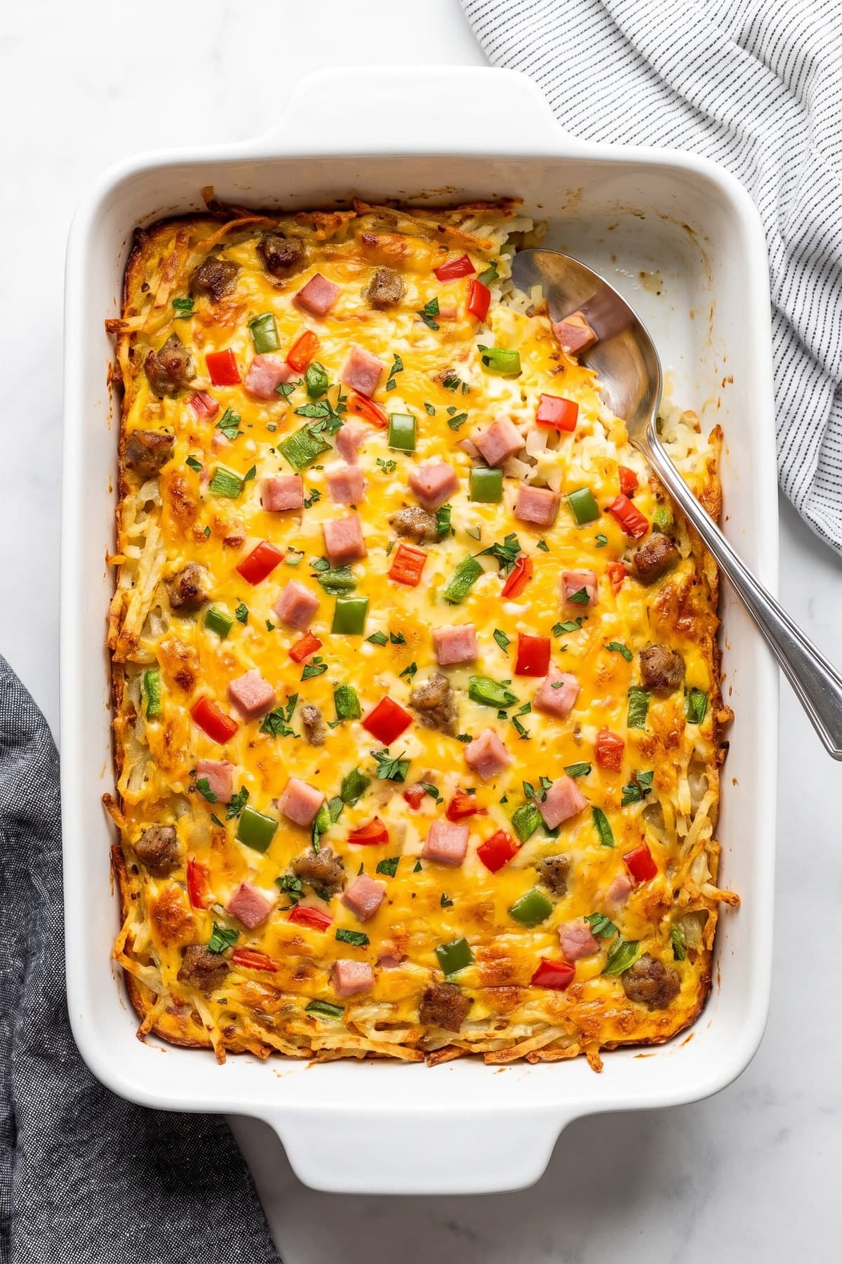 Sausage Breakfast Casserole With a Firm Hash Brown Base
