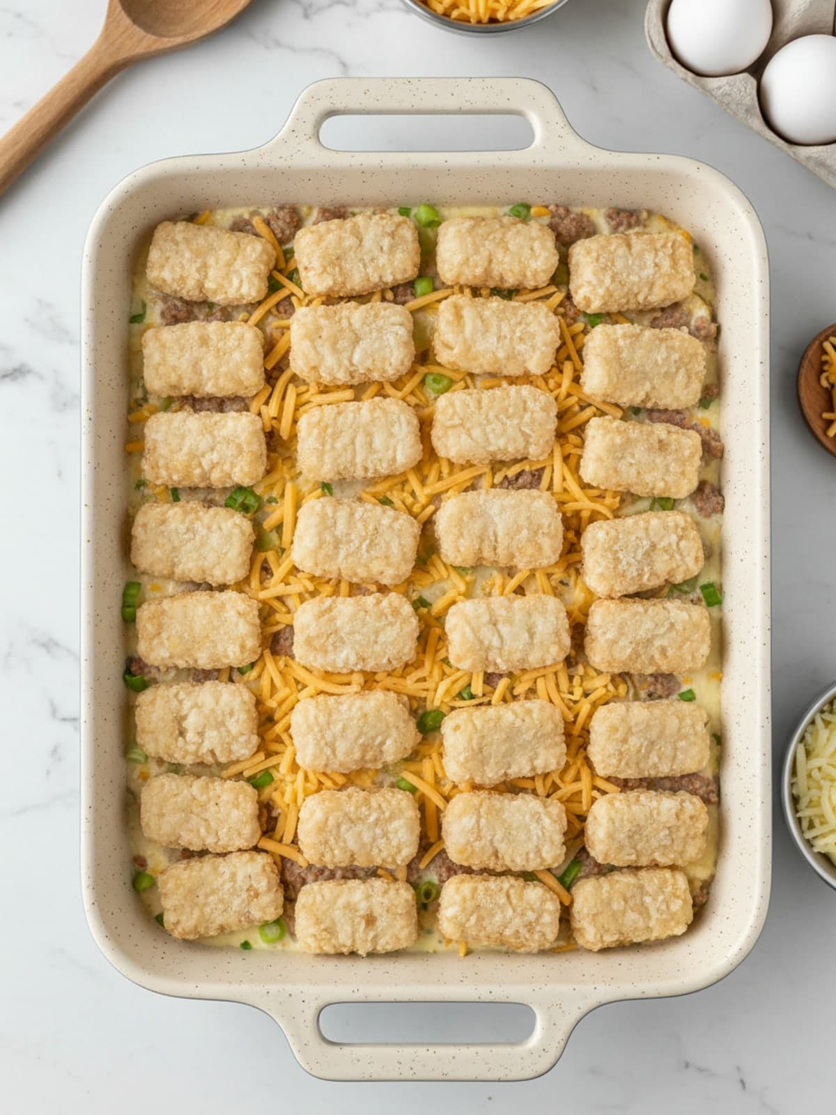 Tater Tot Breakfast Casserole That Stays Crunchy on Top: Build the decisive layers